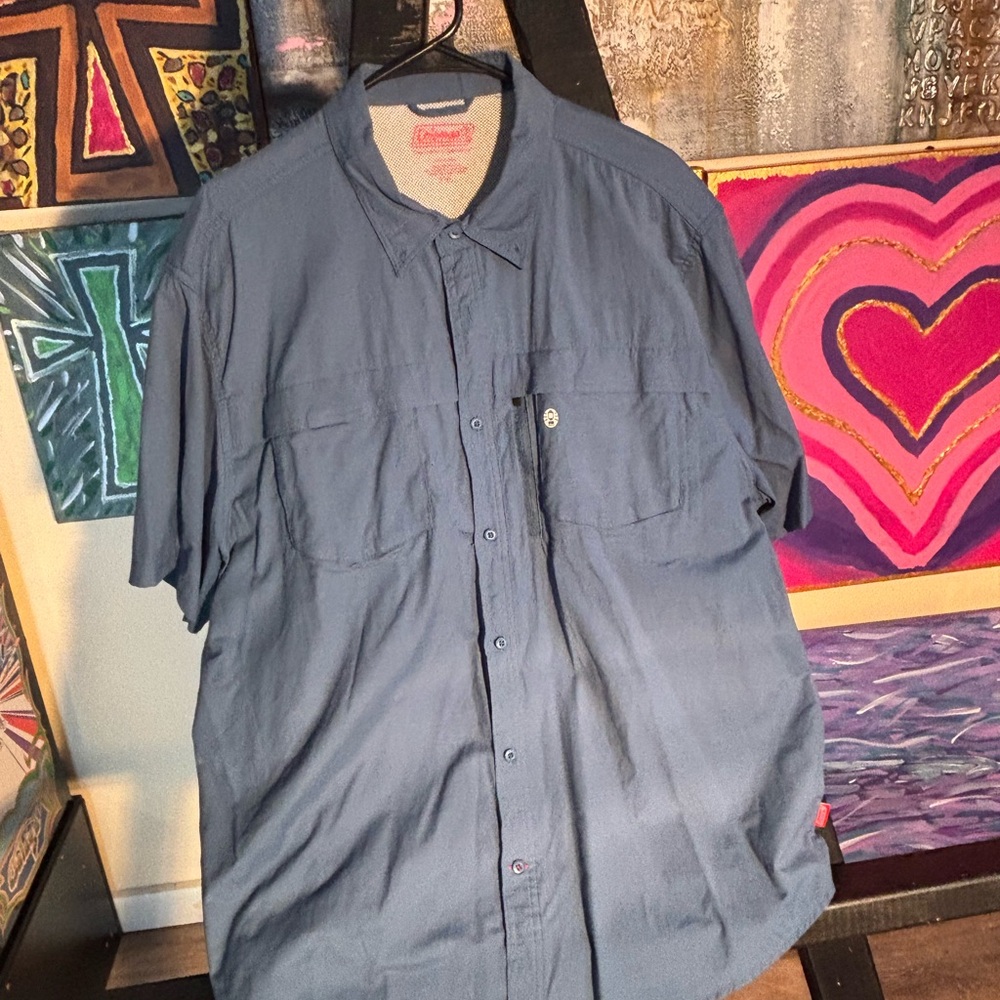 Coleman Men's XL Casual Blue Short Sleeve Button-Down vented Shirt